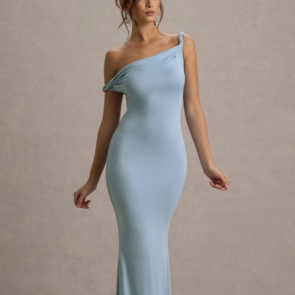 Club L London One Shoulder Light Blue Dress - Picture 2 of 3